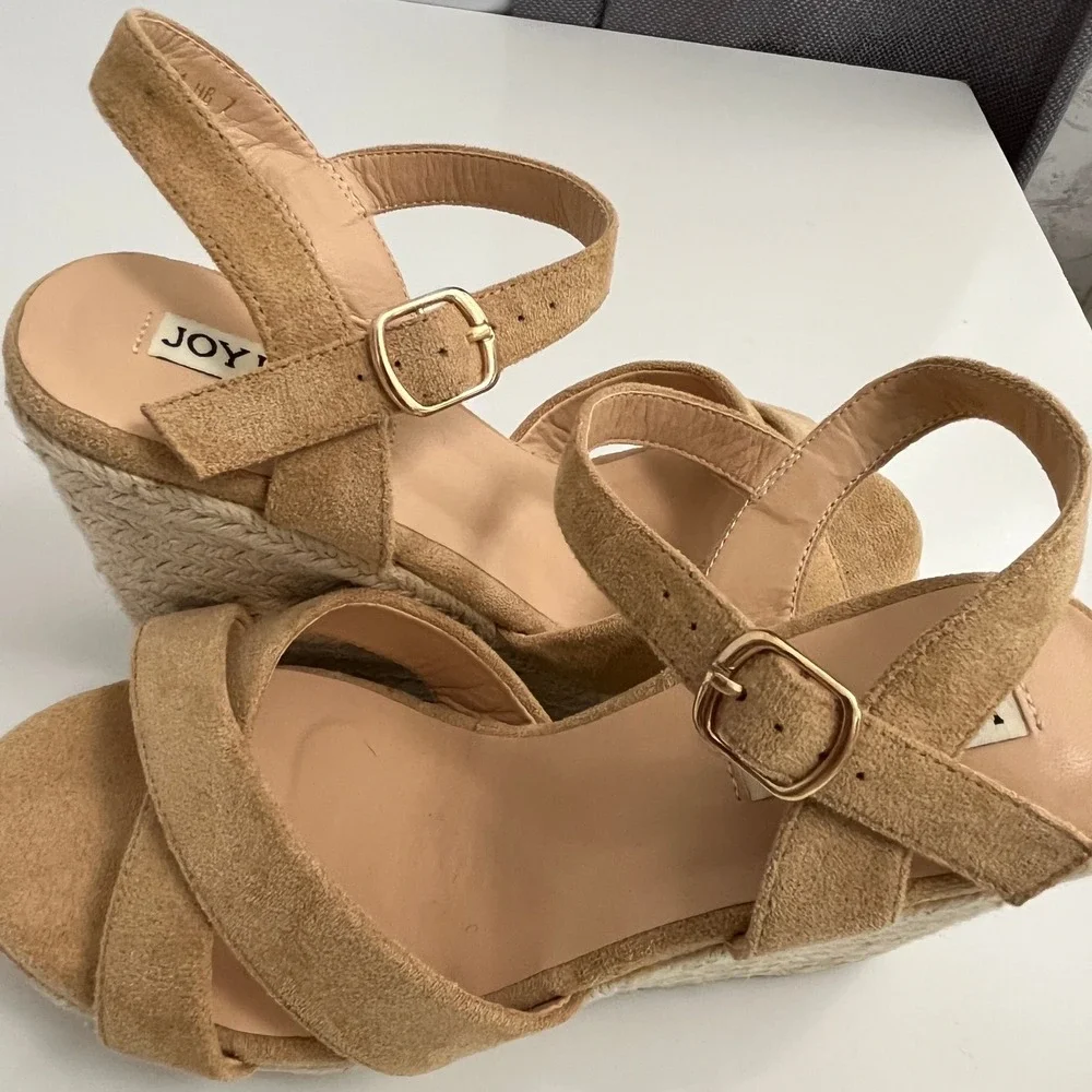 JOY IN LOVE Espadrille Wedge Sandals Women 7 Tan Solid Platform Summer Boho Heel